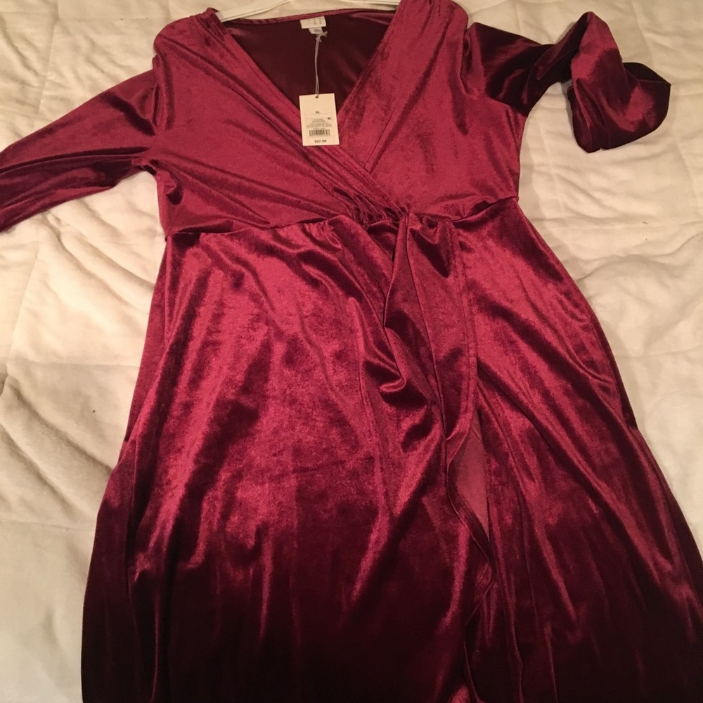 A new day velvet Burgundy cross over dress